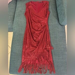SHEIN Red Sequin Fringe Cocktail Dress